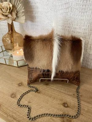 Tan Croc With Springbok Clutch/Crossbody