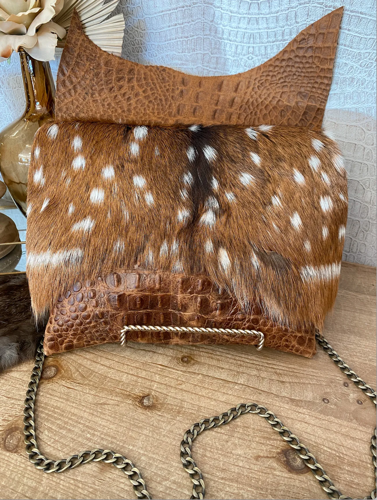 Tan Double Flap Croc with Axis Flap Clutch/Crossbody