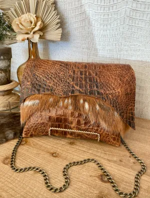 Tan Double Flap Croc with Axis Flap Clutch/Crossbody