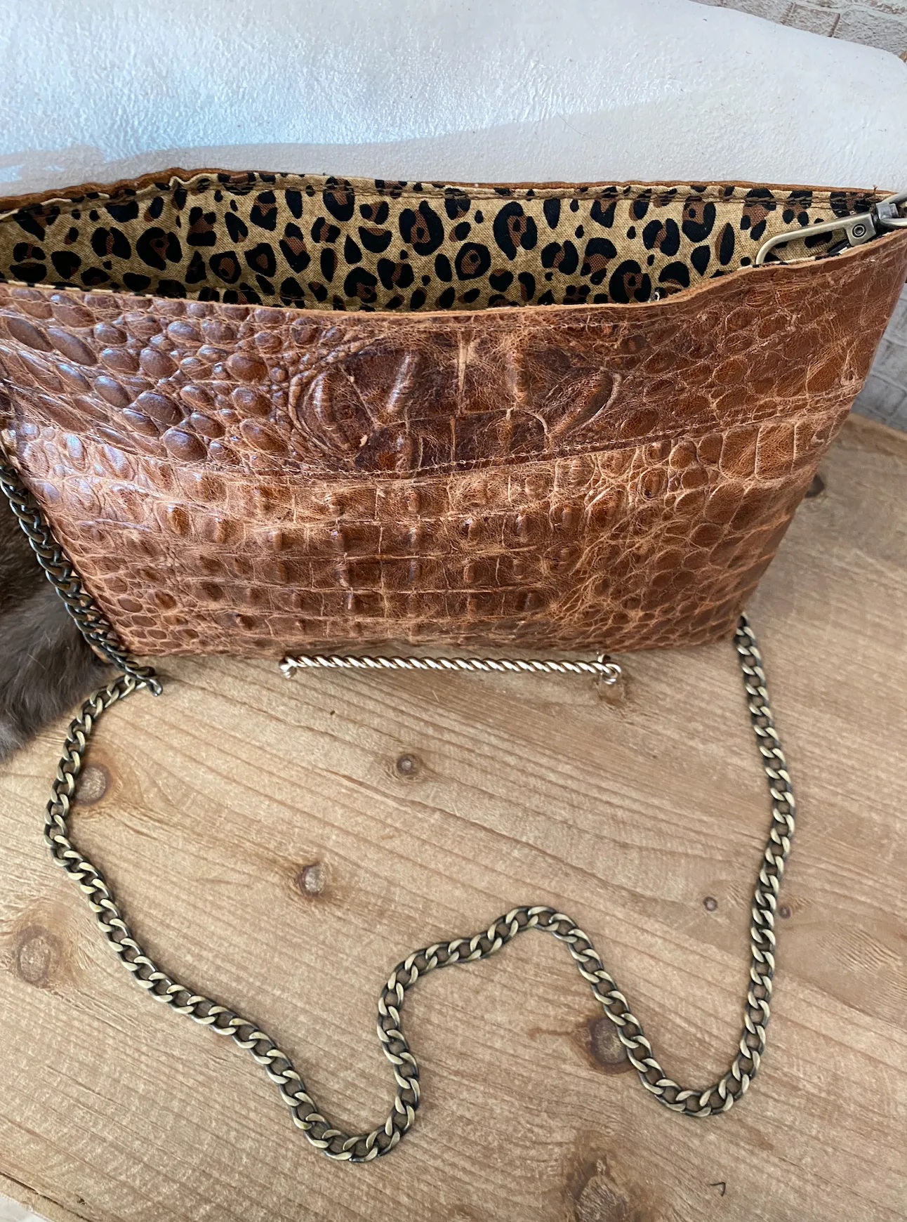 Tan Double Flap Croc with Axis Flap Clutch/Crossbody