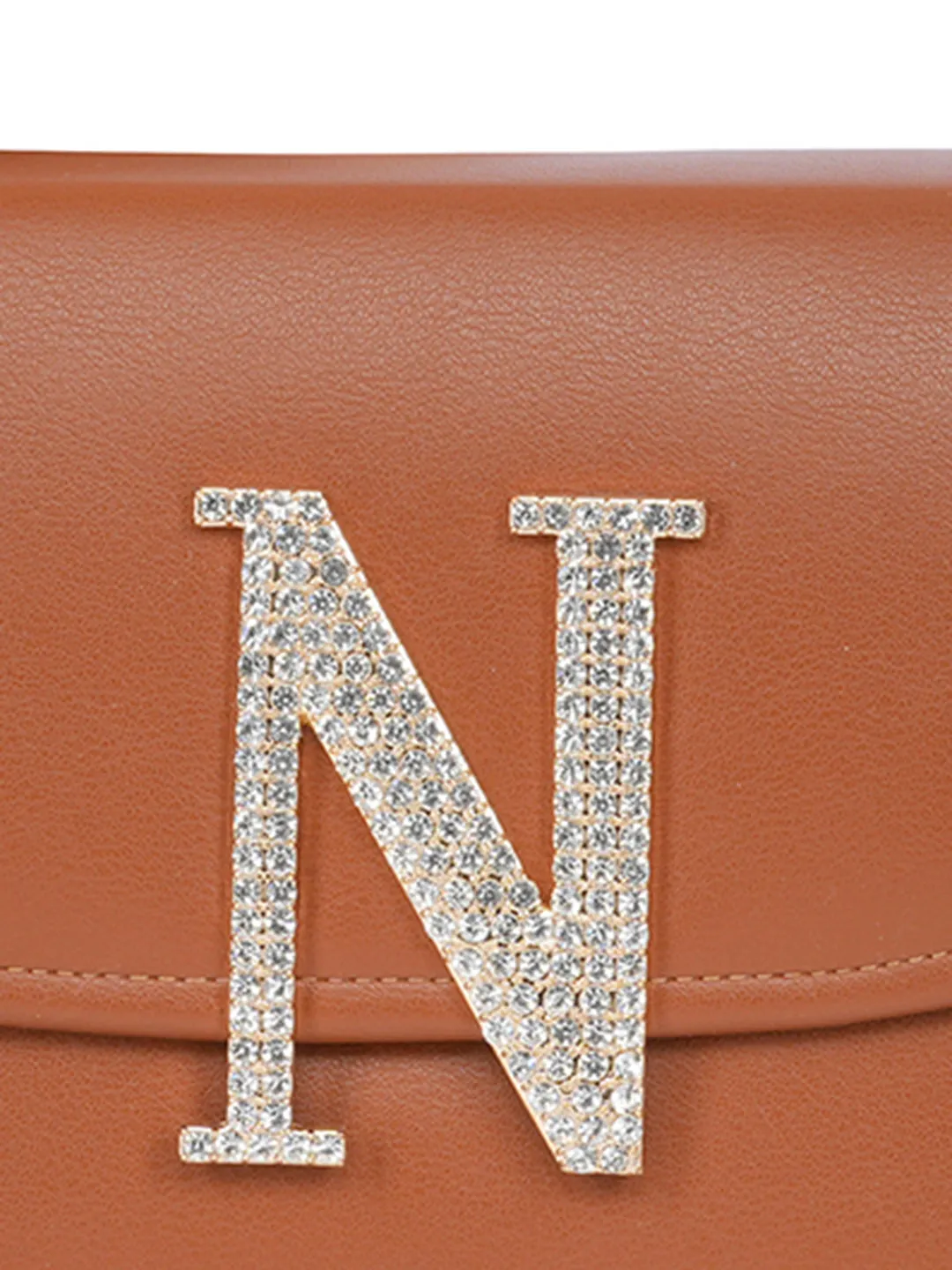 Tan N Alphabhet Intial Embellised Flap Bag