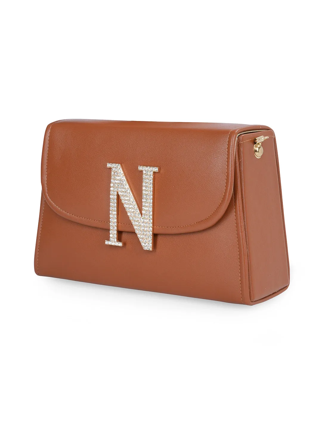 Tan N Alphabhet Intial Embellised Flap Bag