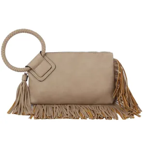 Taupe Fringe Wristlet/Clutch