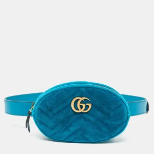 Teal Green Matelass&eacute; Velvet GG Marmont Belt Bag