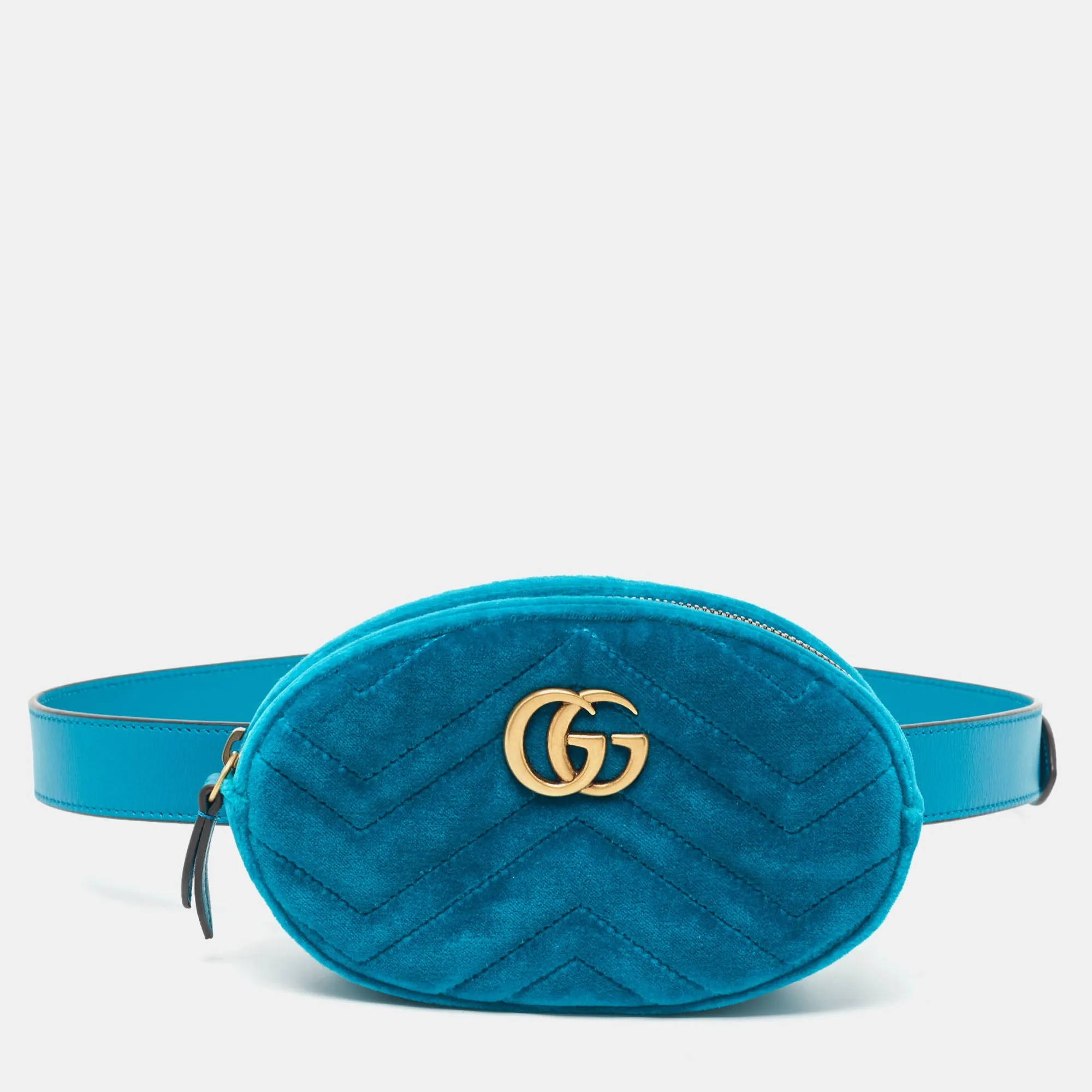 Teal Green Matelass&eacute; Velvet GG Marmont Belt Bag