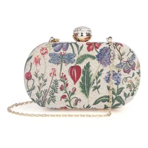 THE CLOWNFISH Soniva Collection Tapestry Fabric Womens Party Clutch Ladies Wallet Evening Bag with Fashionable Round Corners (Flax)