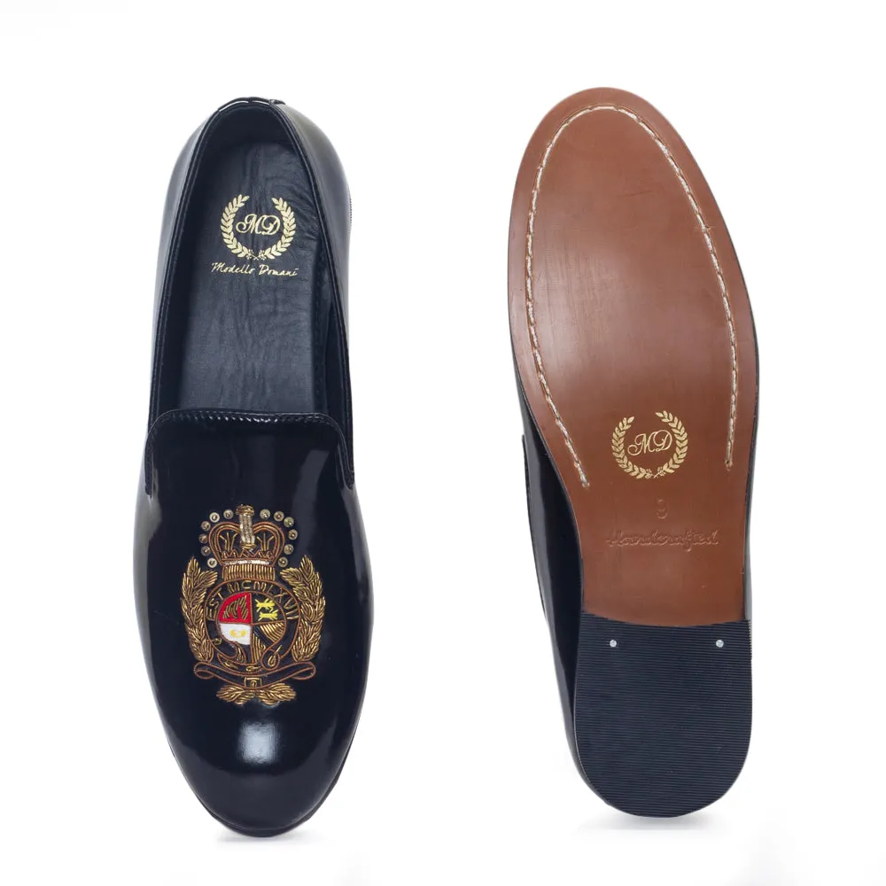 The Regal Crest Leather Slipons (Patent Black)