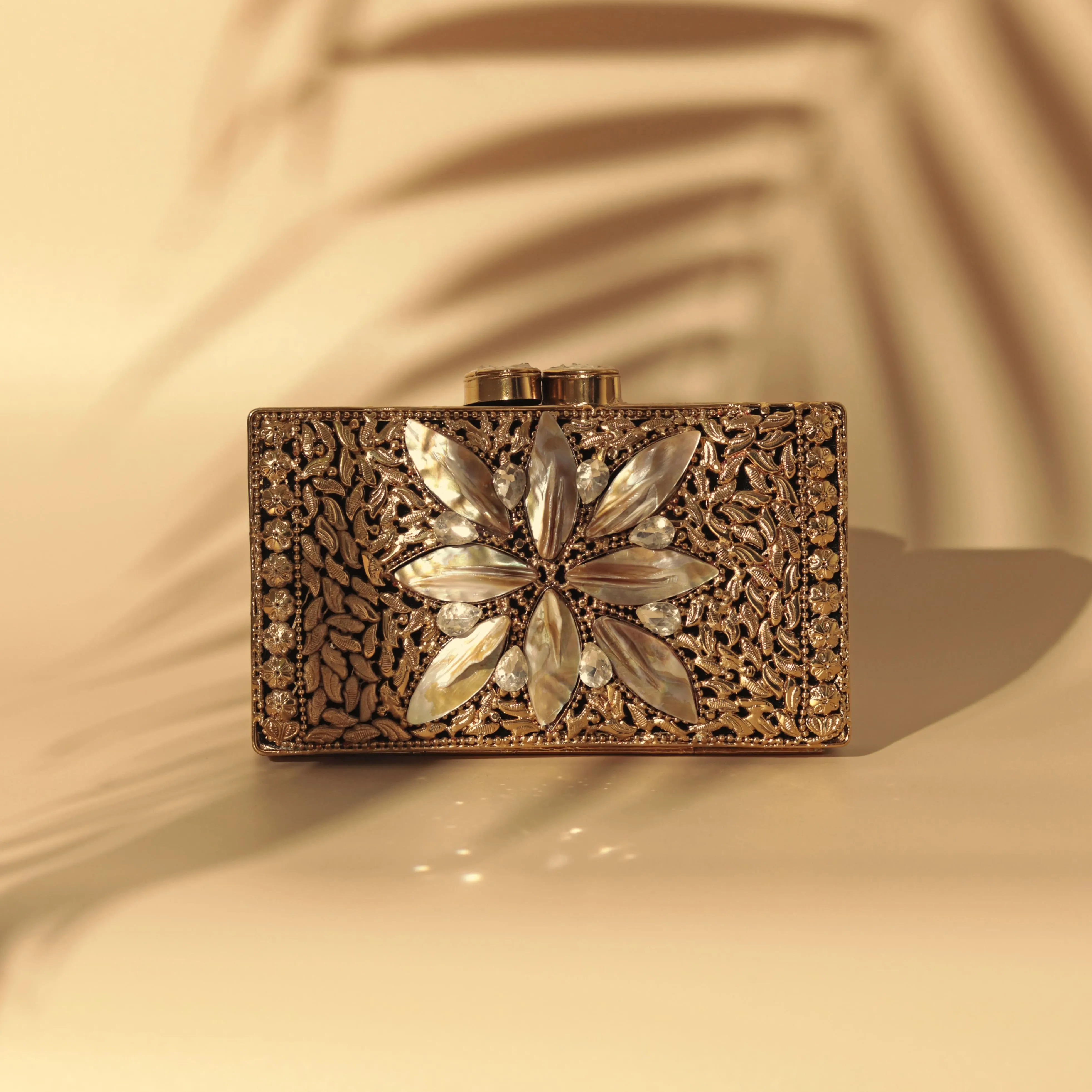 THE TAN CLAN Nadia Embellished Mother of Pearl Clutch