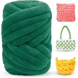 Thick Chunky Yarn for Arm Knitting Jumbo Tube Yarn Soft Chunky Knit Blanket Yarn, Velvet Yarn for Crocheting Handbags Hand Knitting Pet Bed Rugs Pillows Crafts (Pine Green, 1.1lbs)