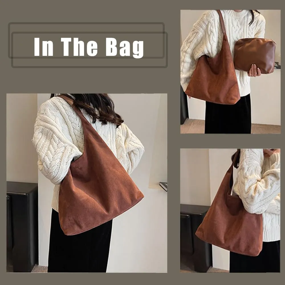 Tiaastaps Tote Bag Tiaastaps Suede Tote Bags for Women Office Suede Purse Shoulder Retro Casual Large Capacity Bags