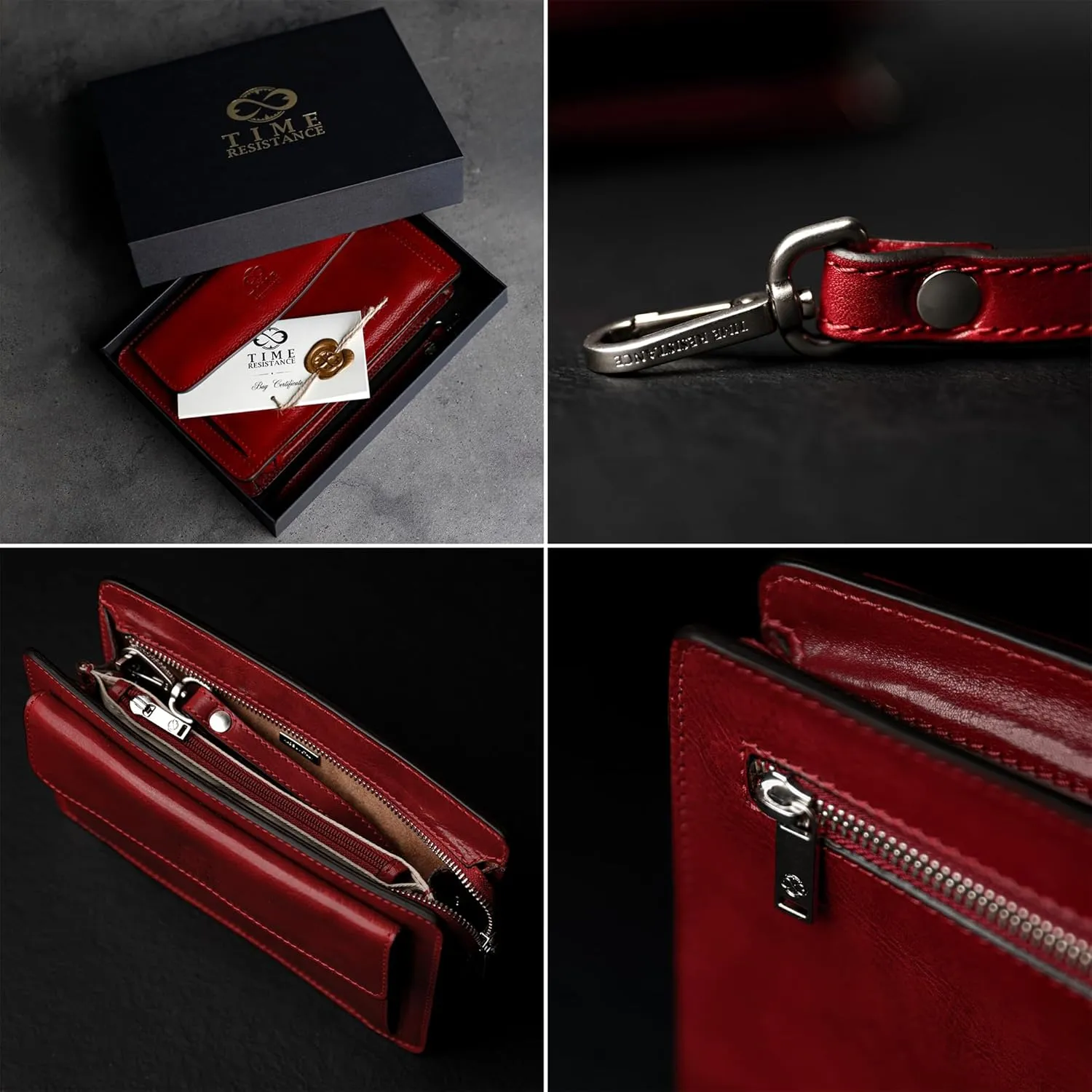Time Resistance Leather Clutch for Men Organizer Wrist Bag Briefcase Handmade in Italy Gift Box Included