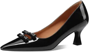 TinaCus Glossy Patent Leather Pointed Toe Cute Bowknots Handmade Mid Heels Women's Pumps Shoes