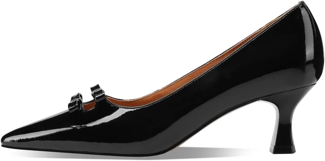 TinaCus Glossy Patent Leather Pointed Toe Cute Bowknots Handmade Mid Heels Women's Pumps Shoes