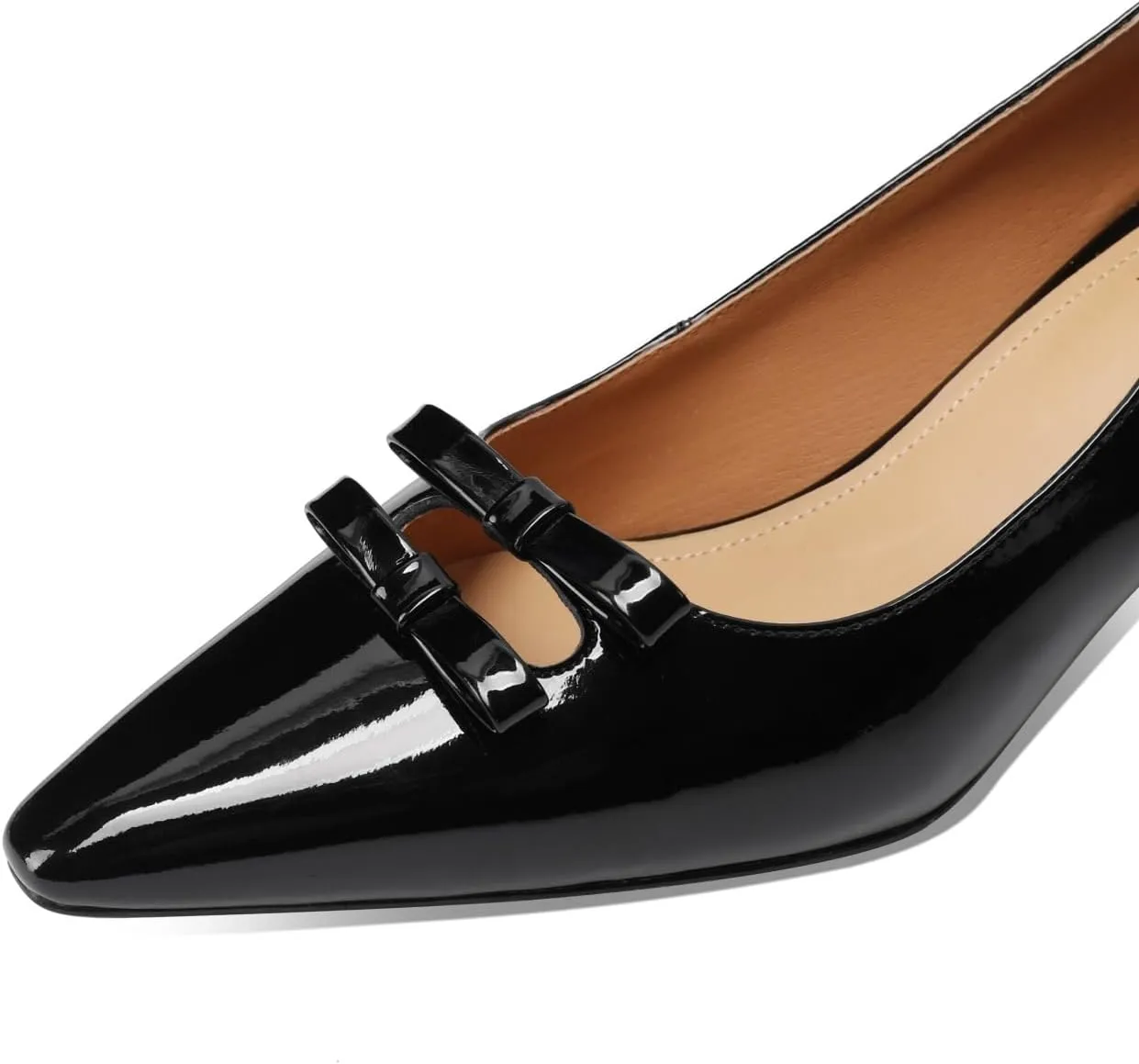 TinaCus Glossy Patent Leather Pointed Toe Cute Bowknots Handmade Mid Heels Women's Pumps Shoes