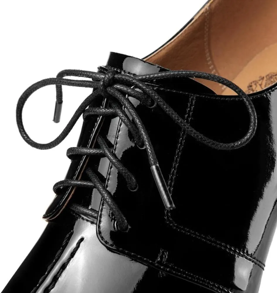 TinaCus Handmade Women's Patent Leather Pointed Toe Front Lace Up Mid Spool Heel Shoes