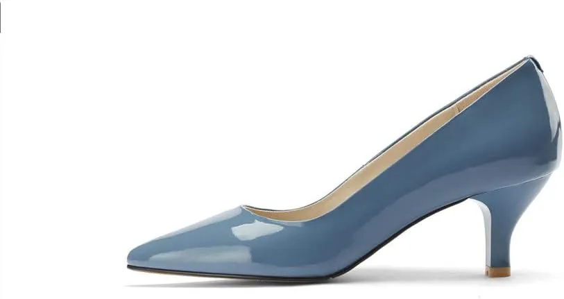 TinaCus Patent Leather Pointed Toe Kitten Heel Handmade Office Lady Pumps Shoes