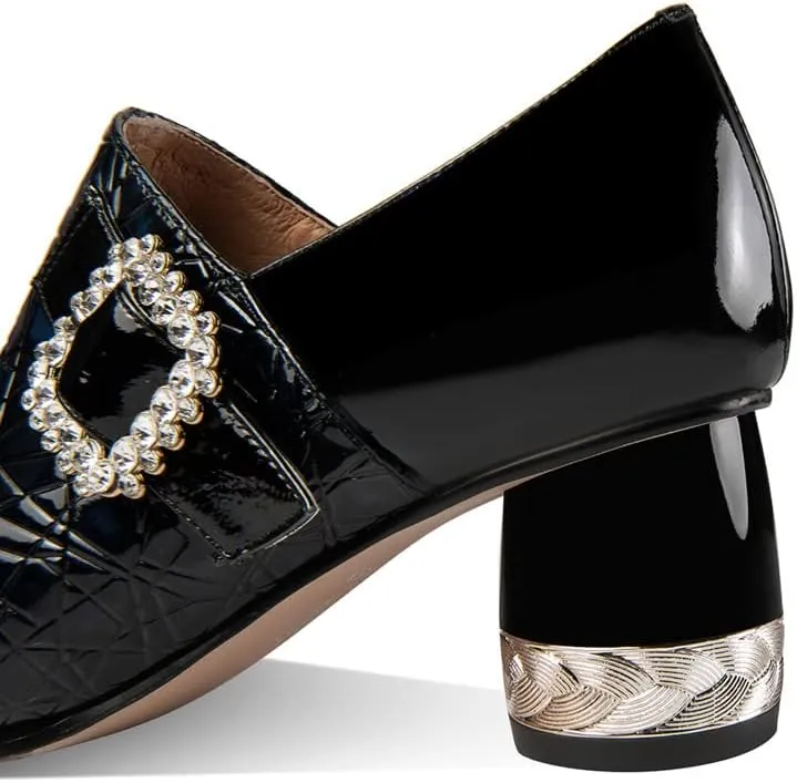 TinaCus Pointed Toe Patent Leather Handmade Zipper with Buckle Mid Cone Heels Women's Pumps Shoes