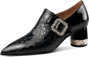 TinaCus Pointed Toe Patent Leather Handmade Zipper with Buckle Mid Cone Heels Women's Pumps Shoes