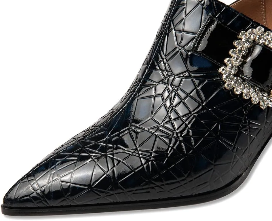 TinaCus Pointed Toe Patent Leather Handmade Zipper with Buckle Mid Cone Heels Women's Pumps Shoes
