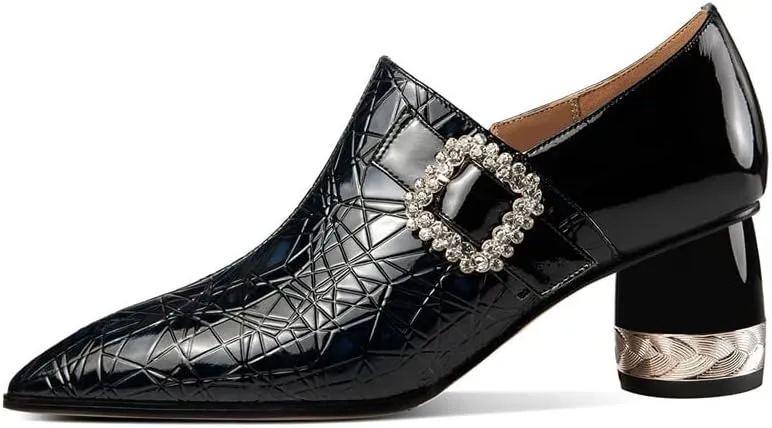TinaCus Pointed Toe Patent Leather Handmade Zipper with Buckle Mid Cone Heels Women's Pumps Shoes