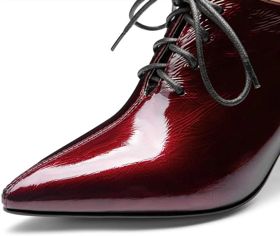 TinaCus Women's Patent Leather Pointed Toe Handmade Selftie Mid Chunky Heel Casual Pumps Shoes