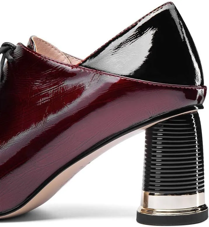TinaCus Women's Patent Leather Pointed Toe Handmade Selftie Mid Chunky Heel Casual Pumps Shoes