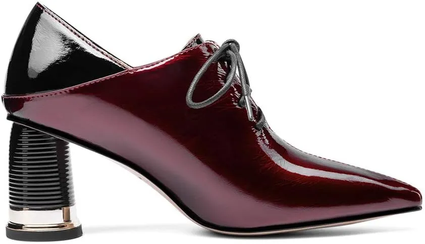 TinaCus Women's Patent Leather Pointed Toe Handmade Selftie Mid Chunky Heel Casual Pumps Shoes