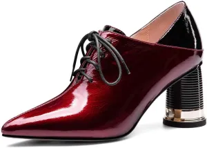TinaCus Women's Patent Leather Pointed Toe Handmade Selftie Mid Chunky Heel Casual Pumps Shoes