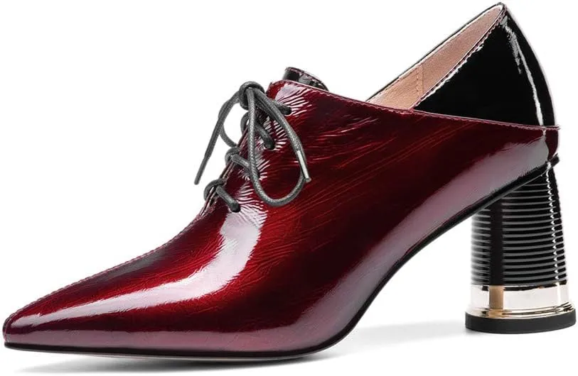 TinaCus Women's Patent Leather Pointed Toe Handmade Selftie Mid Chunky Heel Casual Pumps Shoes