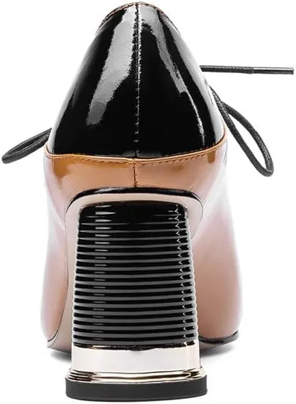 TinaCus Women's Patent Leather Pointed Toe Handmade Selftie Mid Chunky Heel Casual Pumps Shoes