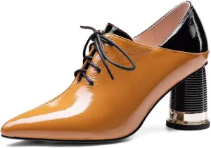 TinaCus Women's Patent Leather Pointed Toe Handmade Selftie Mid Chunky Heel Casual Pumps Shoes