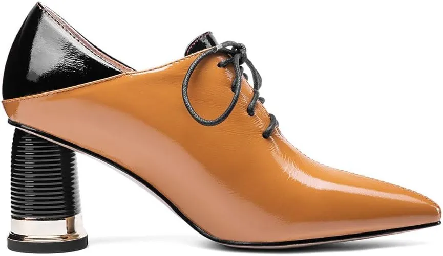 TinaCus Women's Patent Leather Pointed Toe Handmade Selftie Mid Chunky Heel Casual Pumps Shoes
