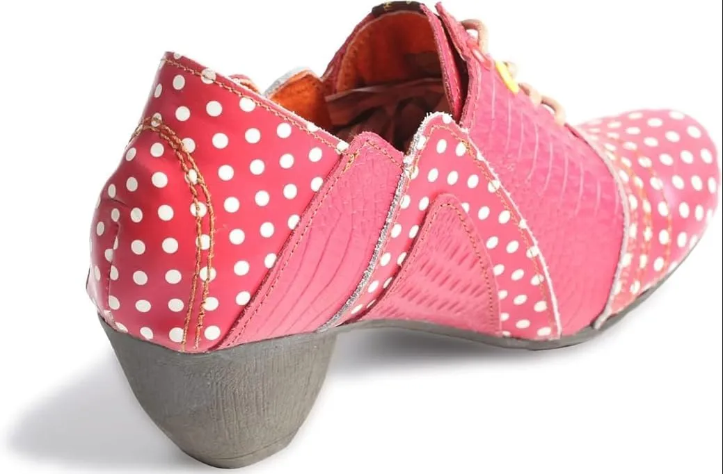 TMA EYES Women Classic Leather Ankle Boots Low Heel Lace Up Booties with Polka Dot