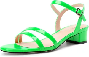 TNYNFBEB Womens Chunky Block Low Heel Open Toe Sandals strappy Ankle Strap Slingback Buckle Prom Dress Patent Leather 1.2 Inches Heels