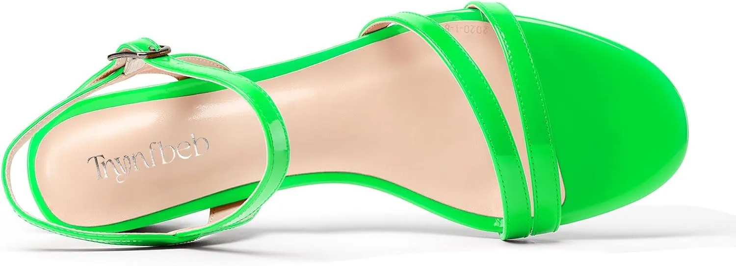 TNYNFBEB Womens Chunky Block Low Heel Open Toe Sandals strappy Ankle Strap Slingback Buckle Prom Dress Patent Leather 1.2 Inches Heels