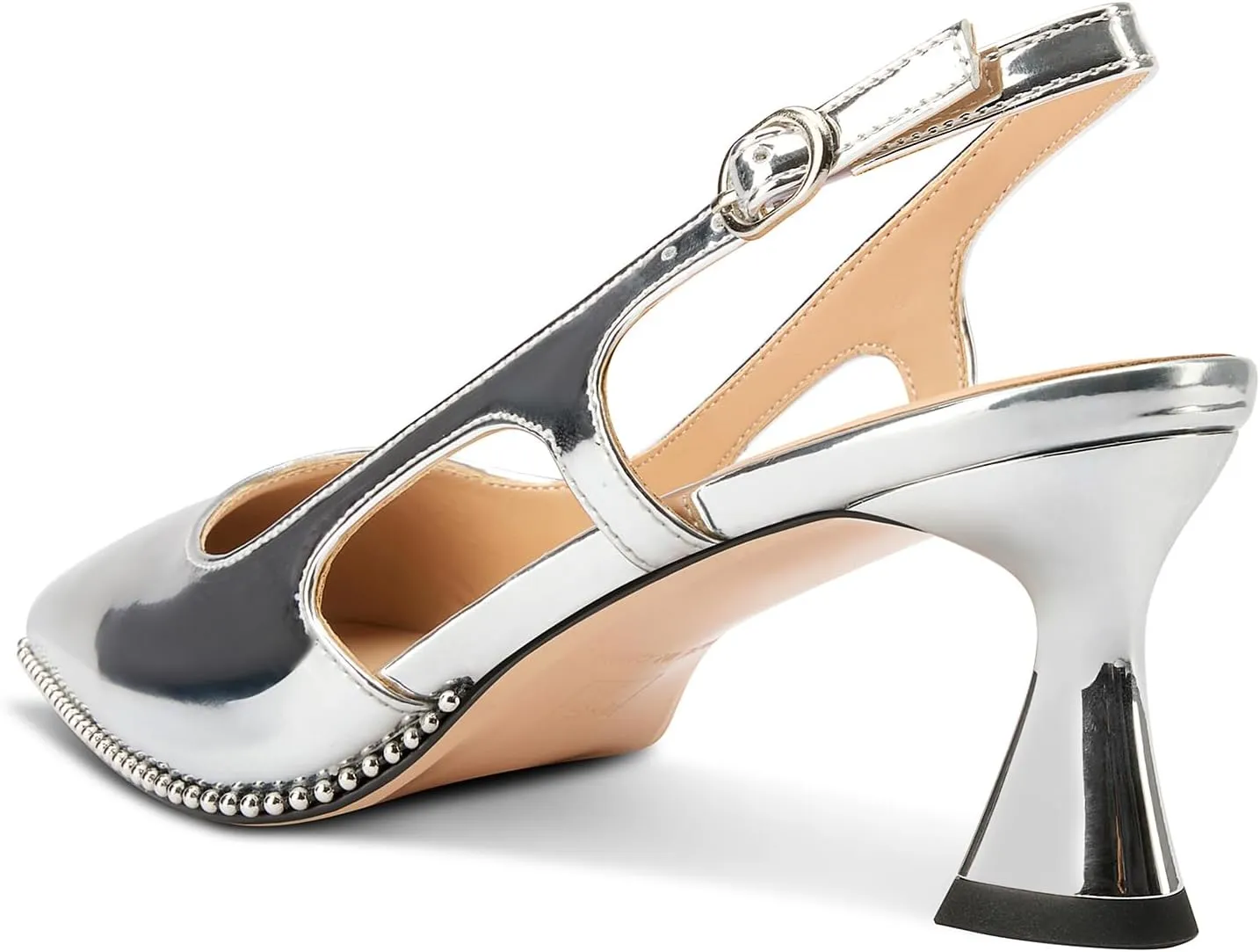 TNYNFBEB Womens Kitten Heel Pointed Toe Pumps Sliver Beaded Slingback Slip-on Buckle Prom Dress Basic Classic Patent Leather Summer 2.6 Inches Heels