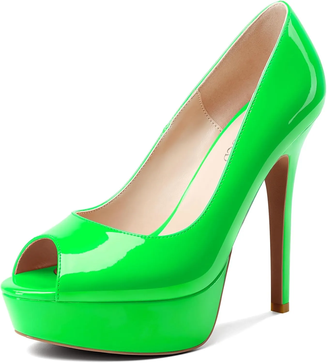 TNYNFBEB Womens Stiletto High Platform Heel Peep Open Toe Pumps Slip-on Prom Wedding Dress Patent Leather 4.7 Inches Heels