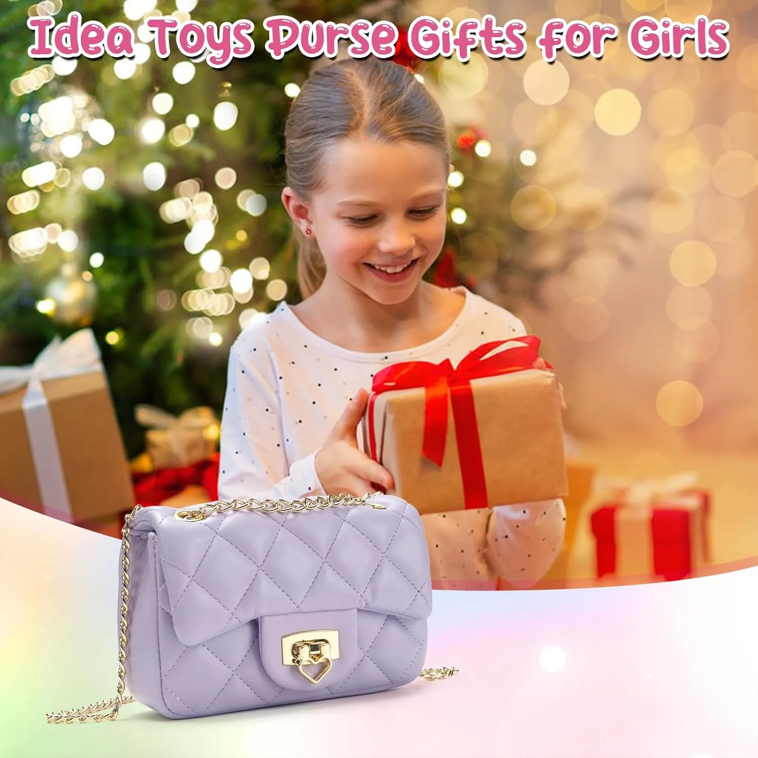 Toddler Purse for Girls Age 3-14, Heart Lock Kids Purse, Cute Crossbody Bag with Chain Strap