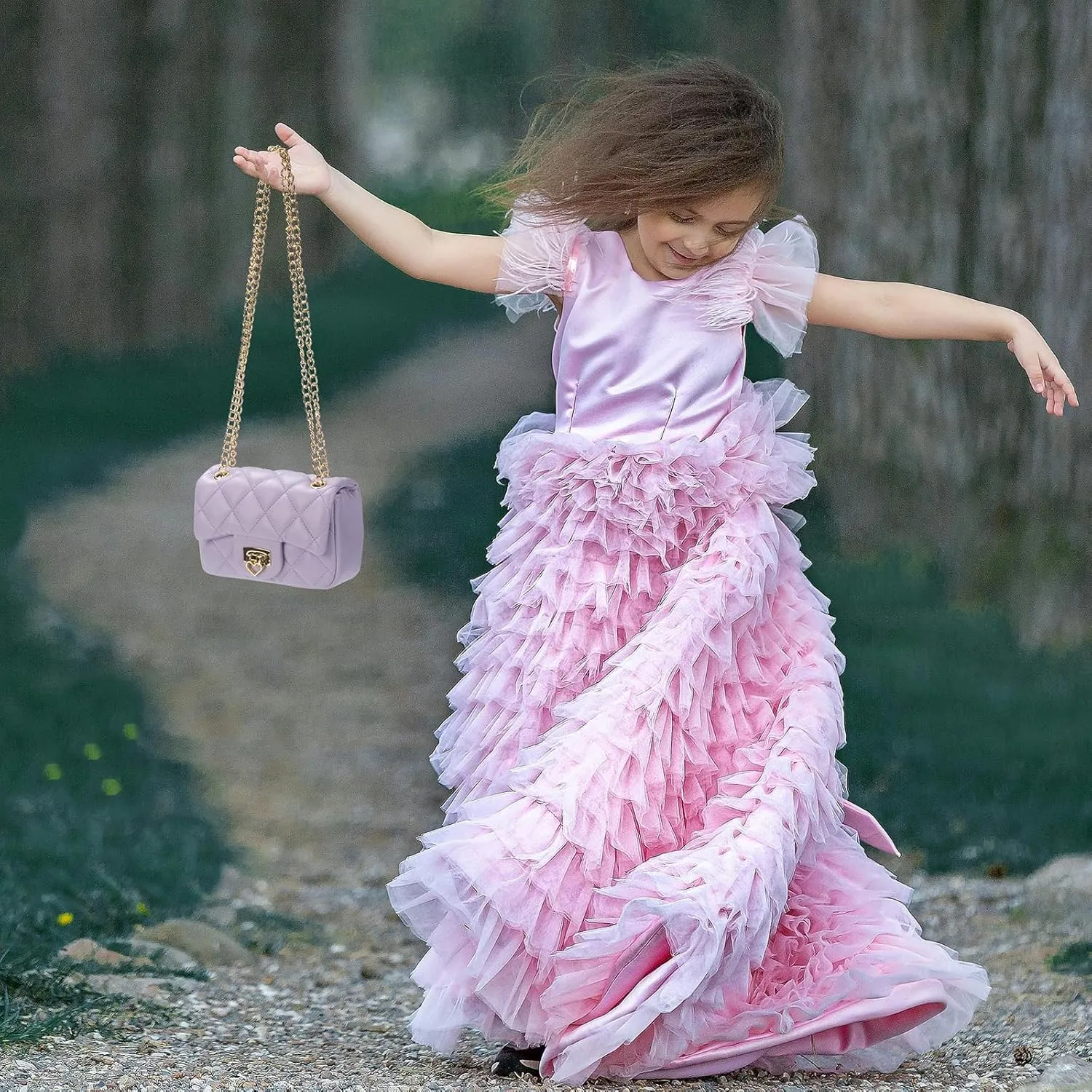 Toddler Purse for Girls Age 3-14, Heart Lock Kids Purse, Cute Crossbody Bag with Chain Strap