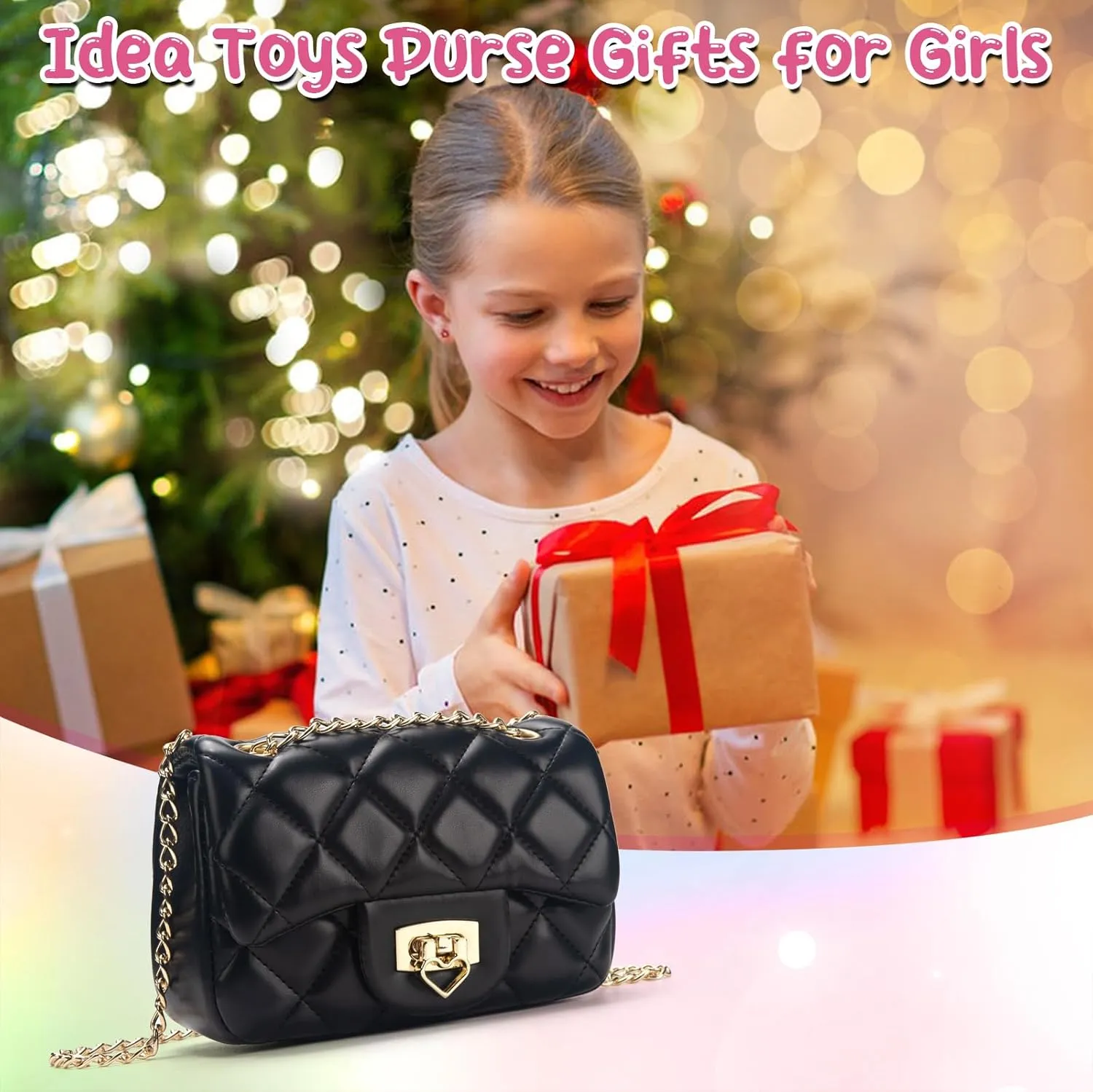 Toddler Purse for Girls Age 3-14, Heart Lock Kids Purse, Cute Crossbody Bag with Chain Strap