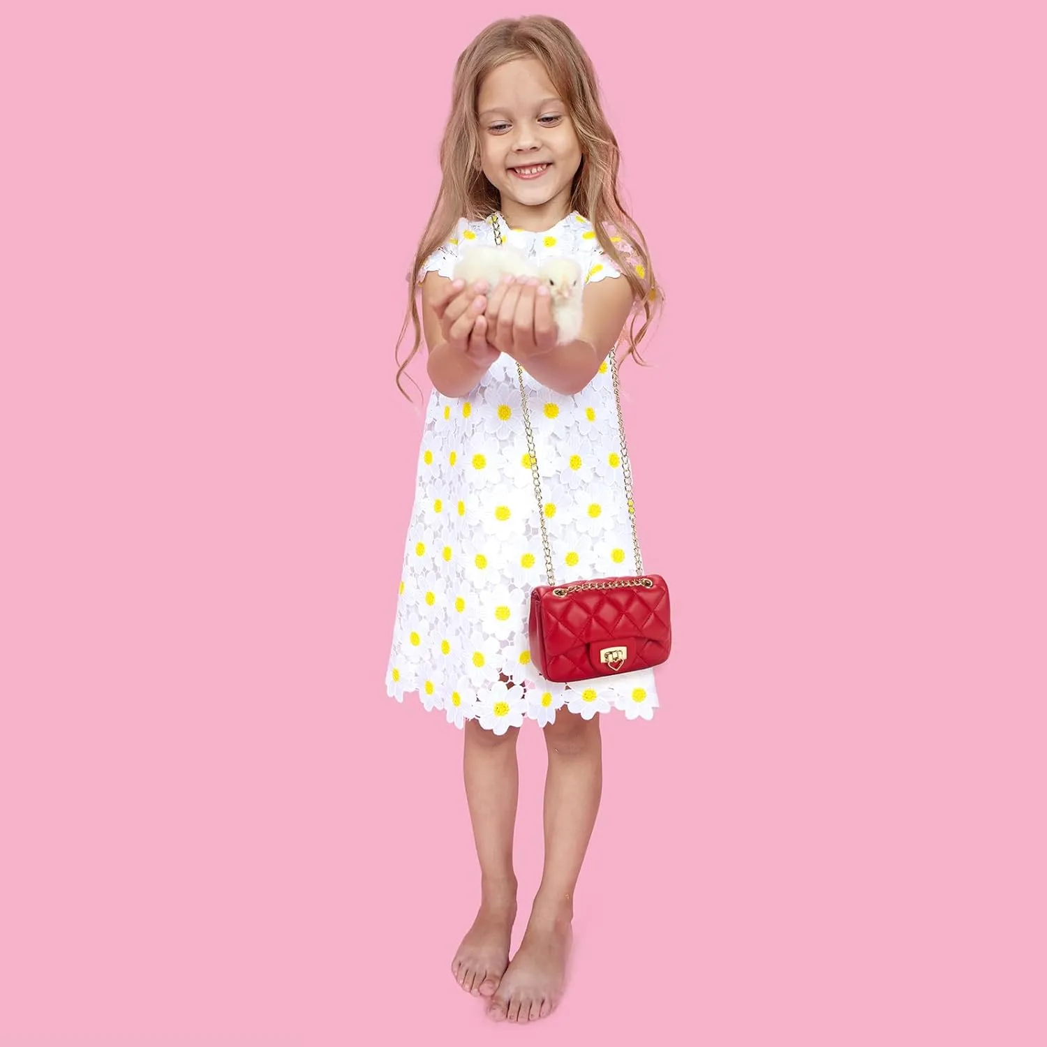 Toddler Purse for Girls Age 3-14, Heart Lock Kids Purse, Cute Crossbody Bag with Chain Strap