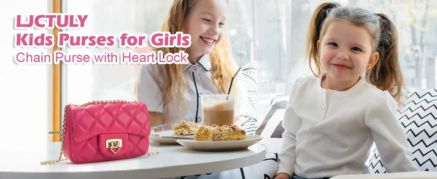 Toddler Purse for Girls Age 3-14, Heart Lock Kids Purse, Cute Crossbody Bag with Chain Strap