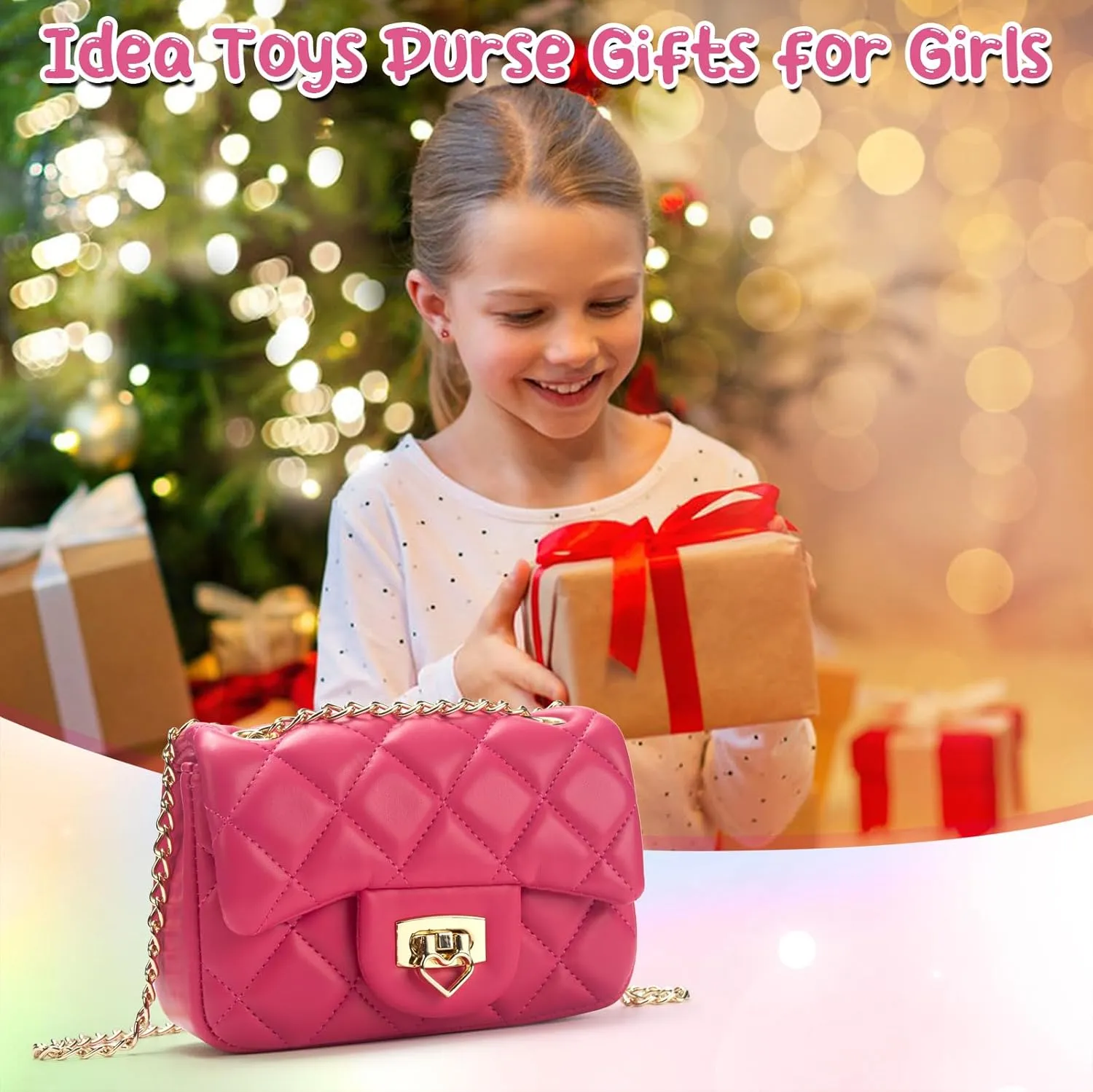 Toddler Purse for Girls Age 3-14, Heart Lock Kids Purse, Cute Crossbody Bag with Chain Strap