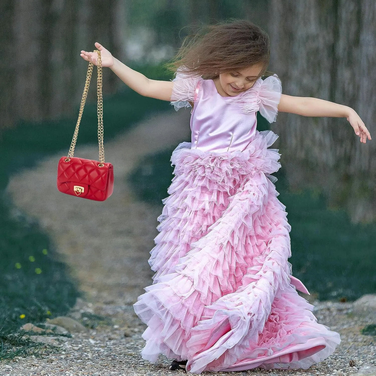 Toddler Purse for Girls Age 3-14, Heart Lock Kids Purse, Cute Crossbody Bag with Chain Strap