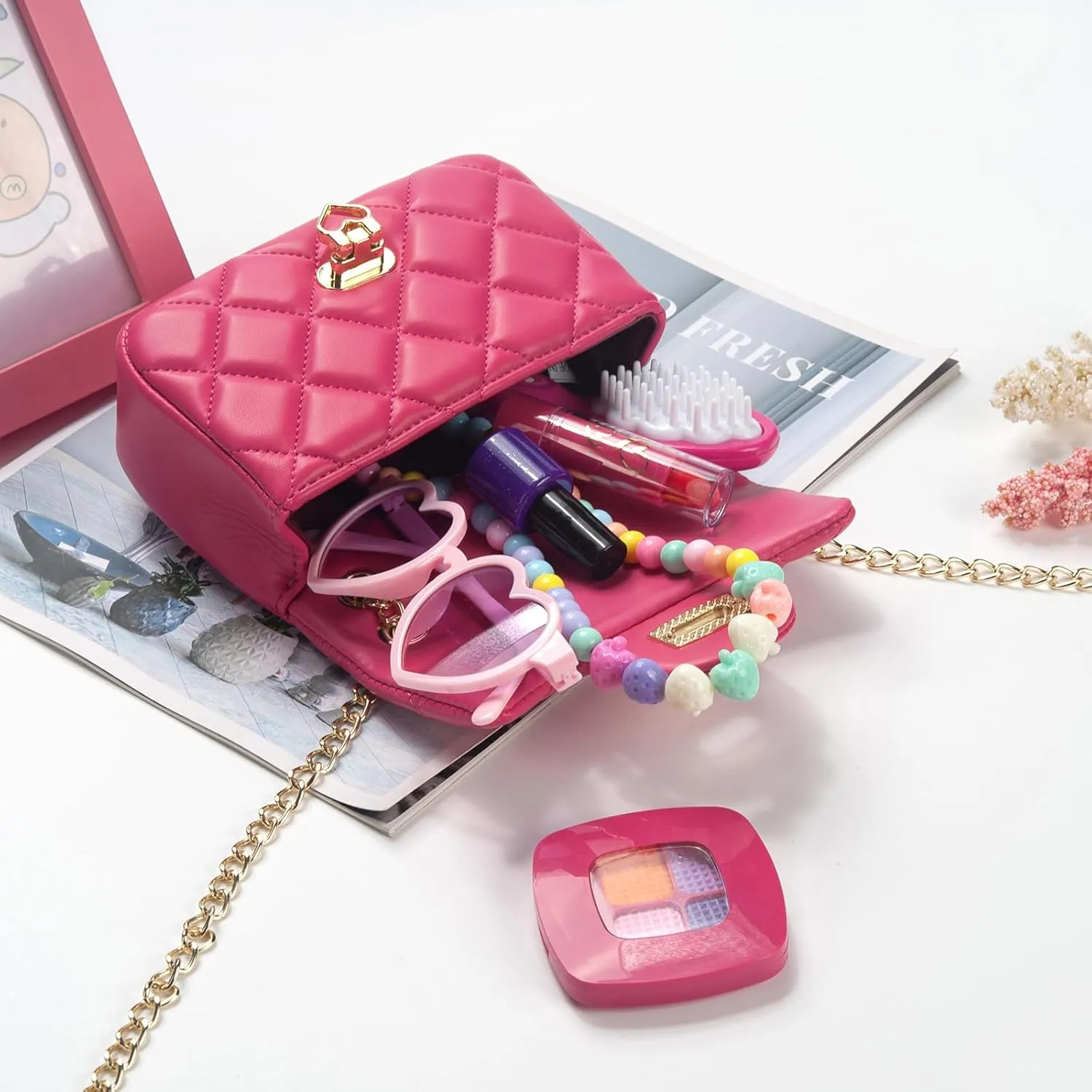 Toddler Purse for Girls Age 3-14, Heart Lock Kids Purse, Cute Crossbody Bag with Chain Strap