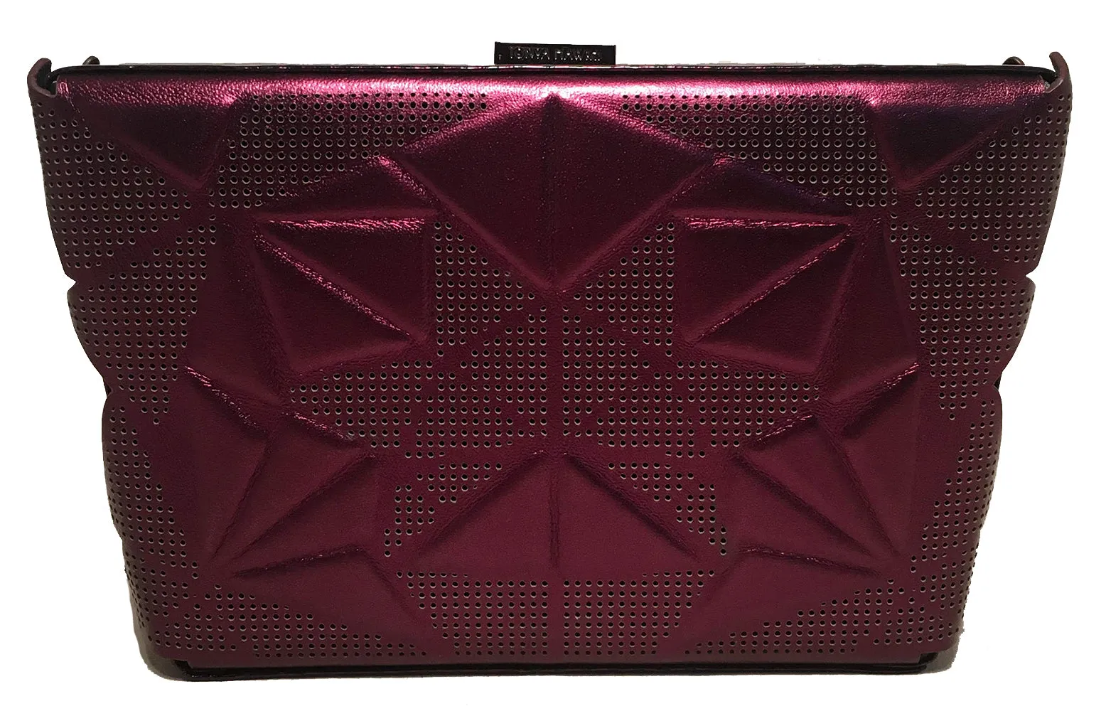 Tonya Hawkes Purple Metallic Embossed and Laser Cut Leather Clutch