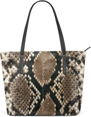 Top Handle Bag for Women Snake Skin Nature Vegan Leather Lady Purse Shoulder Bag Travel Satchel Gym Beach Tote with Zipper Weekender Handbag