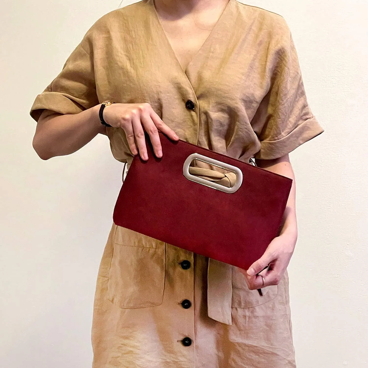 Top Handle Faux Suede Clutch