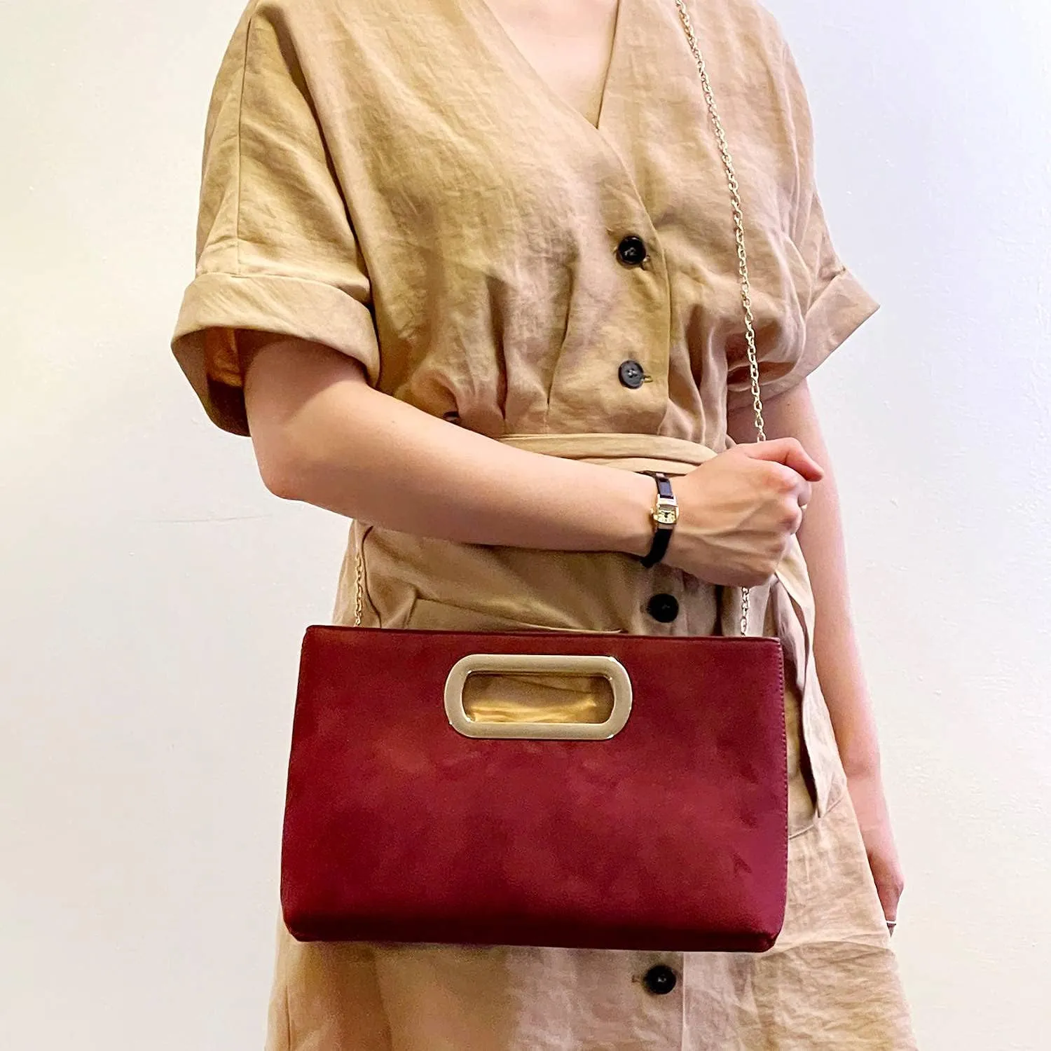 Top Handle Faux Suede Clutch