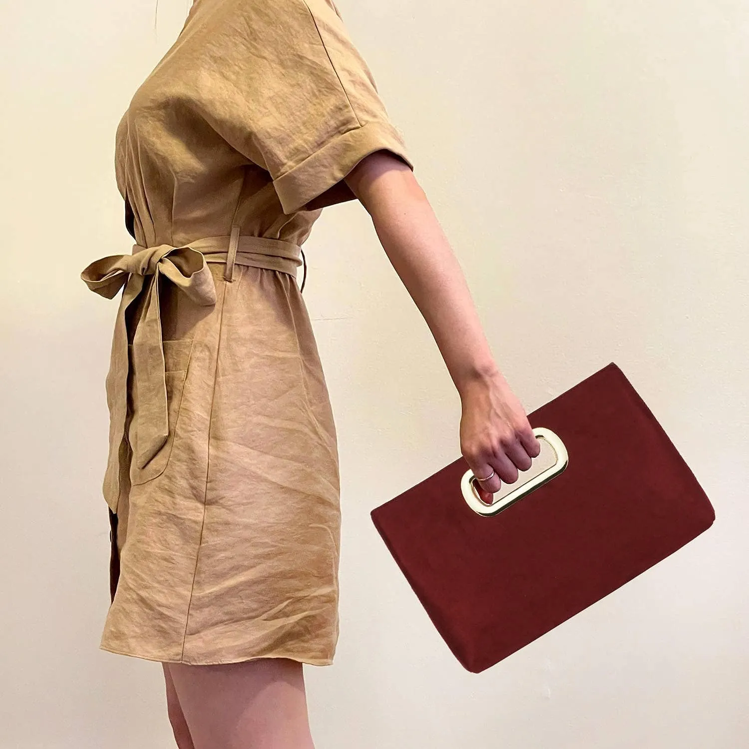 Top Handle Faux Suede Clutch